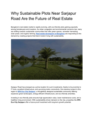 Invest in SPA Eco City Sarjapur – A Green Project by SPA Group