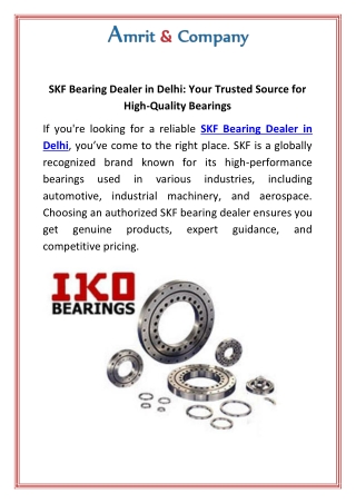 SKF Bearing Dealer in Delhi Your Trusted Source for High-Quality Bearings
