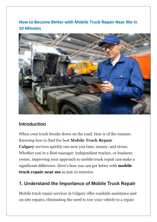 How to Become Better with Mobile Truck Repair Near Me in 10 Minutes