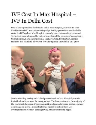 IVF Cost In Max Hospital – IVF In Delhi Cost