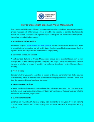 How to Choose Right Diploma of Project Management