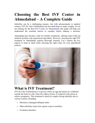 Choosing the Best IVF Center in Ahmedabad
