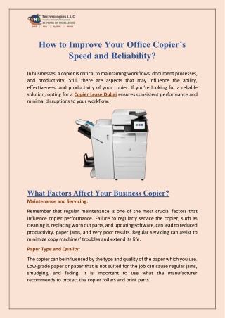 How to Improve Your Office Copier’s Speed and Reliability?