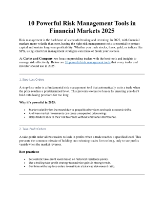 10 Powerful Risk Management Tools in Financial Markets 2025