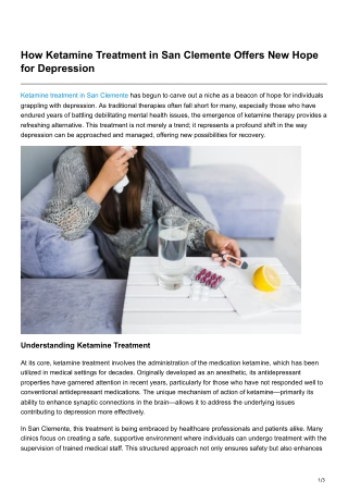 How Ketamine Treatment in San Clemente Offers New Hope for Depression