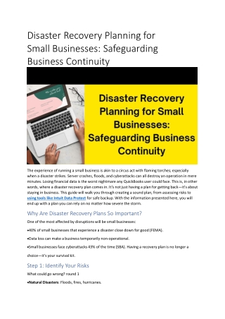 Disaster Recovery Planning for Small Businesses: Safeguarding Business Continuit