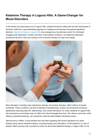 Ketamine Therapy in Laguna Hills A Game-Changer for Mood Disorders