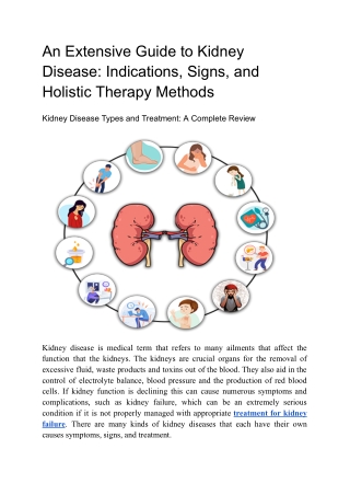 An Extensive Guide to Kidney Disease Indications, Signs, and Holistic Therapy Methods
