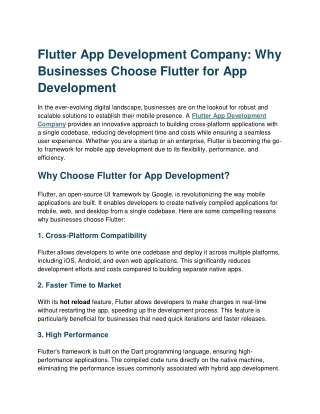 Flutter App Development Company: Why Businesses Choose Flutter for App Developme