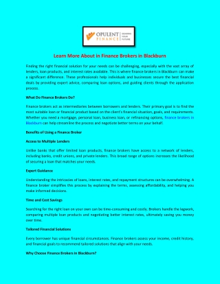 Learn More About Finance Brokers in Blackburn