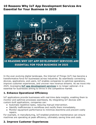 10 Reasons Why IoT App Development Services Are Essential for Your Business in 2025