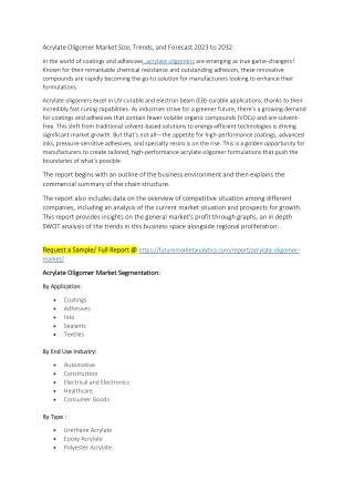 Acrylate Oligomer Market Size, Trends, and Forecast 2023 to 2032