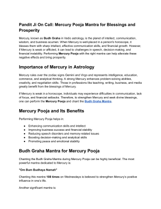 Best Mercury Pooja Mantra for Strengthening Budh Grah