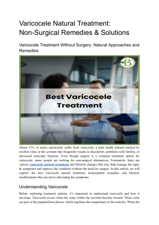 Varicocele Natural Treatment Non-Surgical Remedies & Solutions
