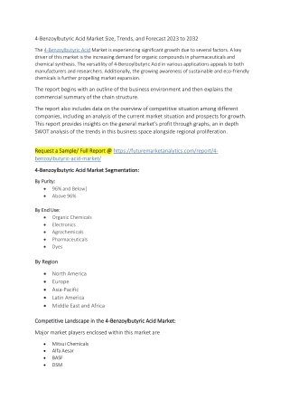 4-Benzoylbutyric Acid Market Size, Trends, and Forecast 2023 to 2032