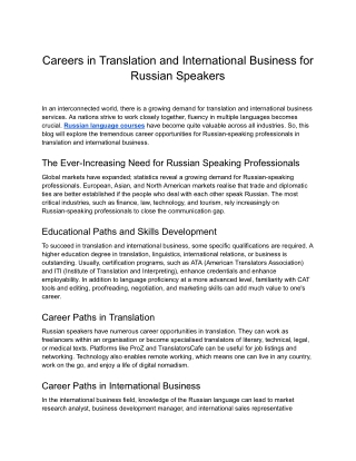 SIFIL- Careers in Translation and International Business for Russian Speakers