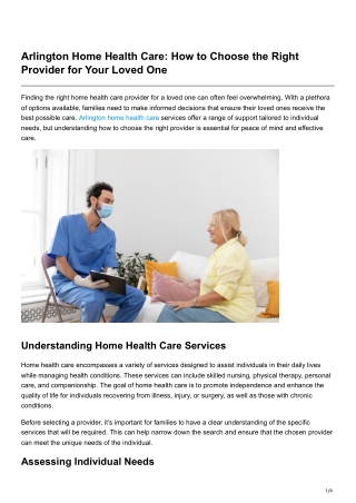 Arlington Home Health Care How to Choose the Right Provider for Your Loved One