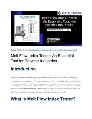Melt Flow Index Tester: An Essential Tool for Polymer Industries