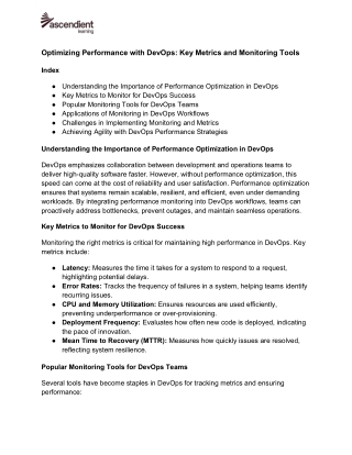 Optimizing Performance with DevOps: Key Metrics and Monitoring Tools