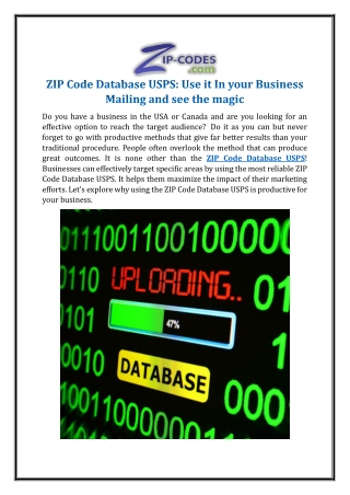 ZIP Code Database USPS: Use it In your Business Mailing and see the magic