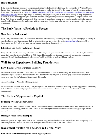 From Wall Street to Wealth Management: The Increase of Marc Lasry and Avenue Cap