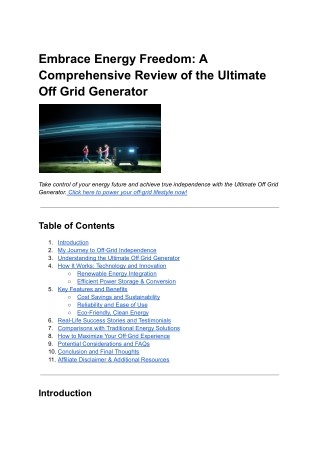 Embrace Energy Freedom- A Comprehensive Review of the Ultimate Off Grid Generator