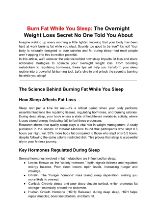 Burn Fat While You Sleep The Overnight Weight Loss Secret No One Told You About