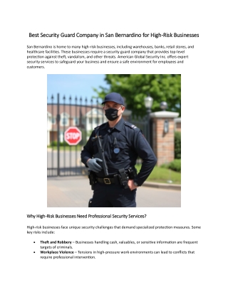 Best Security Guard Company in San Bernardino for High-Risk Businesses