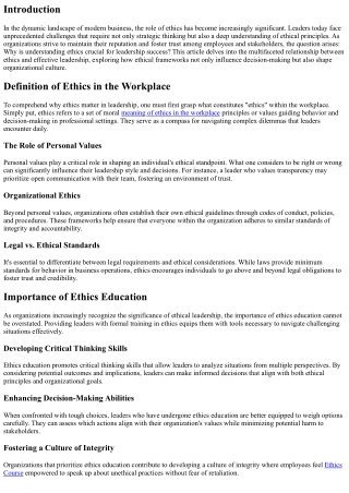 Why Understanding Ethics is Crucial for Leadership Success