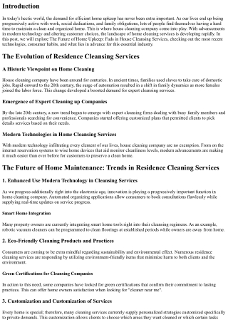 The Future of Home Maintenance: Patterns in Residence Cleaning Providers