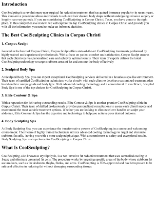 A Comprehensive Review of CoolSculpting Clinics in Corpus Christi