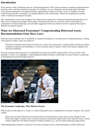 Understanding Distressed Assets: Suggestions from Marc Lasry