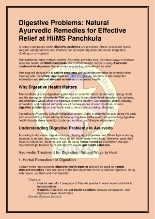 Digestive Problems: Natural Ayurvedic Remedies for Effective Relief at HiiMS Pan