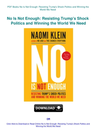 PDF Books No Is Not Enough Resisting Trump's Shock Politics and Winning the World We Need
