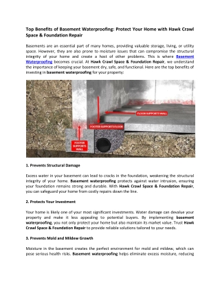Top Benefits of Basement Waterproofing Protect Your Home with Hawk Crawl Space & Foundation Repair