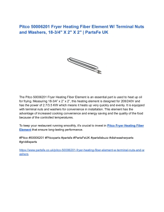 Pitco 50006201 Fryer Heating Fiber Element W_ Terminal Nuts and Washers, 18-3_4_ X 2_ X 2_ _ PartsFe UK