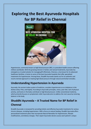 Best Ayurveda Hospitals for BP Relief in Chennai