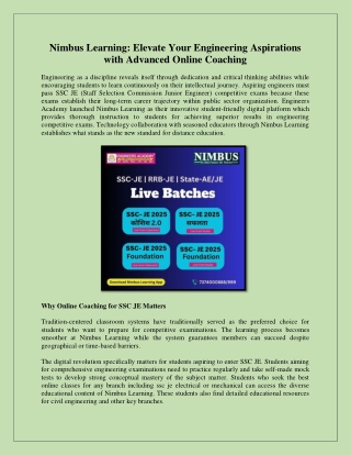 Nimbus Learning Elevate Your Engineering Aspirations with Advanced Online Coaching
