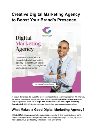 Creative Digital Marketing Agency to Boost Your Brand's Presence.