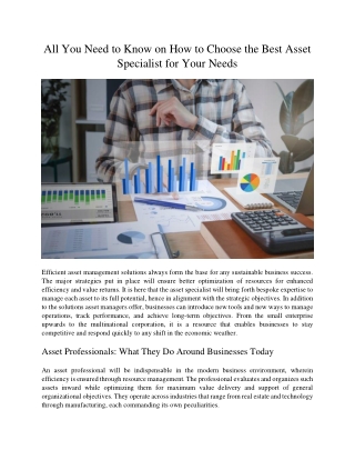 All You Need to Know on How to Choose the Best Asset Specialist for Your Needs