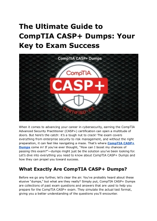 The Ultimate Guide to CompTIA CASP  Dumps Your Key to Exam Success