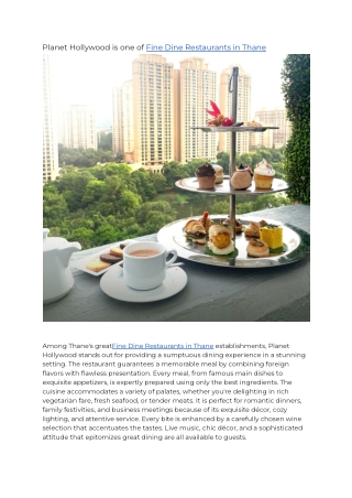 Planet Hollywood is one of Fine Dine Restaurants in Thane