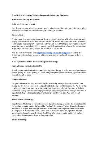 How Digital Marketing Training Program is helpful for Graduates