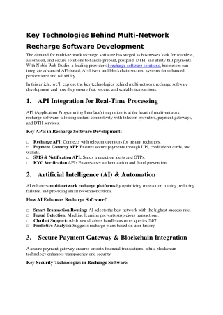 Key Technologies Behind Multi Network Recharge Software Development