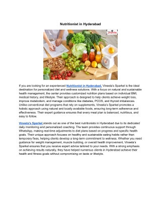 Nutritionist in Hyderabad _ Vineela’s Sparkel Wellness Center