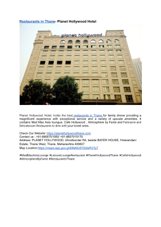 Restaurants in Thane- Planet Hollywood Hotel