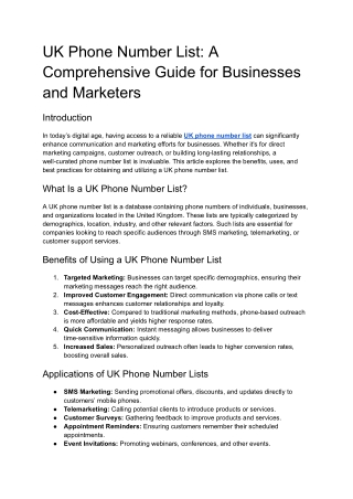 UK Phone Number List: A Comprehensive Guide for Businesses and Marketers