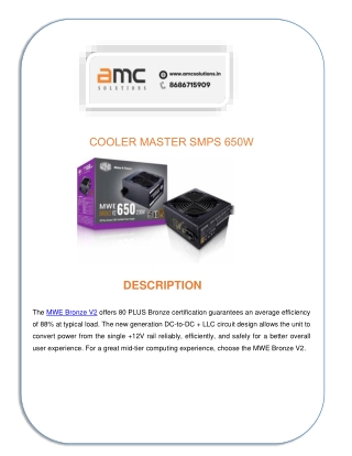 COOLER MASTER SMPS 650W - AMC Solutions   Software Installation Services in Hyderabad