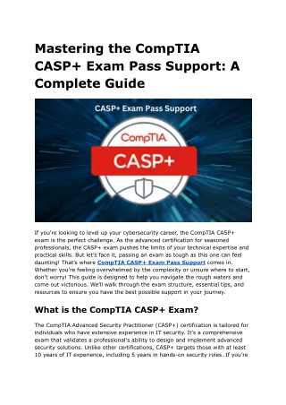 Mastering the CompTIA CASP  Exam Pass Support A Complete Guide