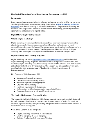 How Digital Marketing Course Helps Start-up Entrepreneurs in 2025